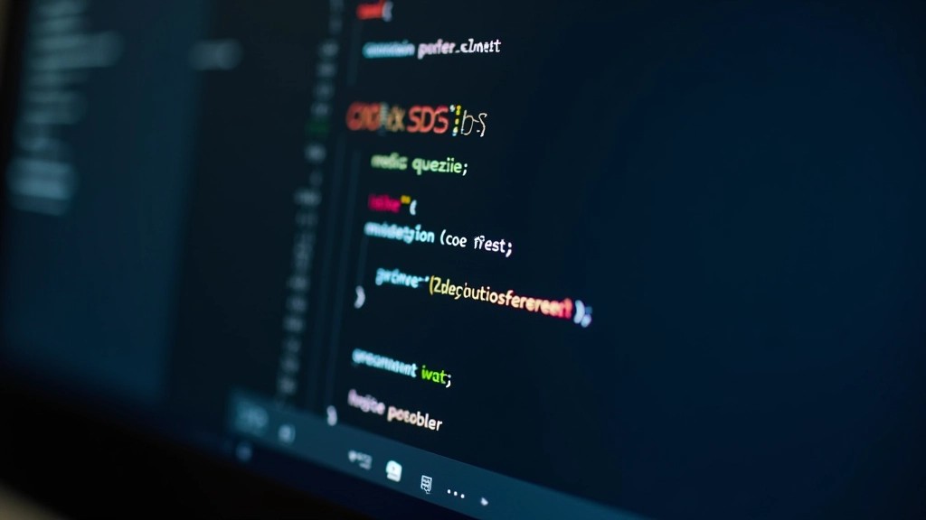 Computer monitor displaying CSS media query code with breakpoint values and responsive layout adjustments