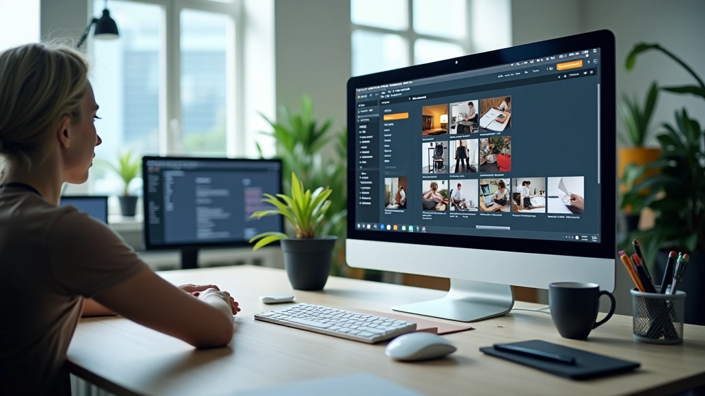 Modern web design workspace with multiple screens showing portfolio designs and color palettes